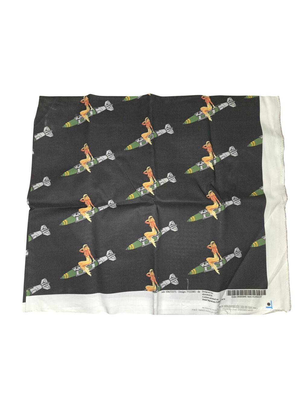 Custom Print Fabric Pin-Up Girl On Bomb Black Background 1 Yard